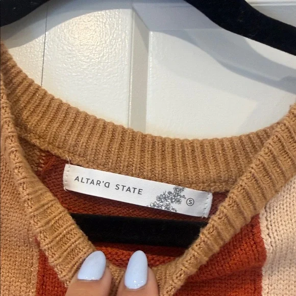 Altar'd State Rust and Camel Striped Sweater - Picture 2 of 4